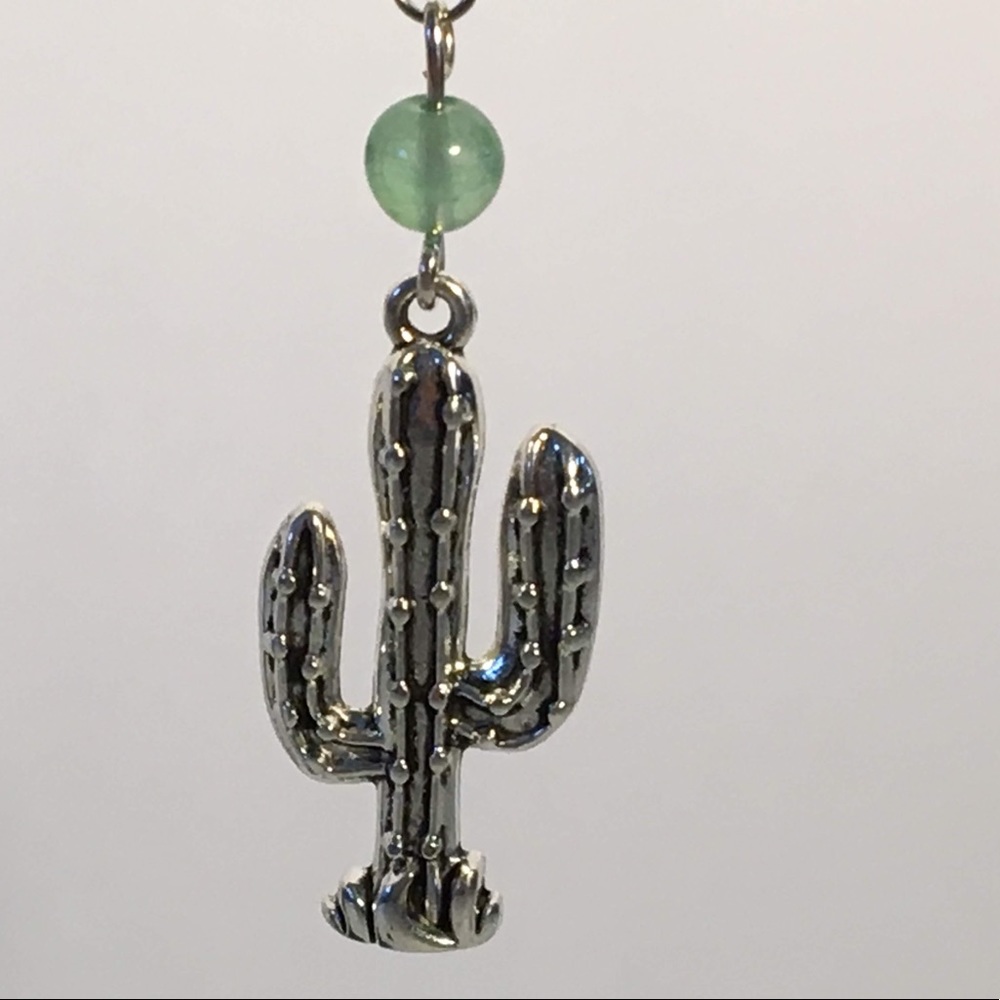 Green Aventurine Silver Cactus Earrings - Picture 4 of 8